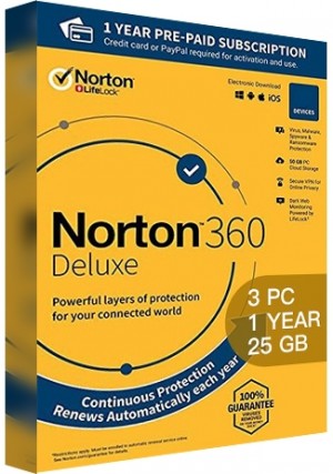 Norton 360 Deluxe - 3 PCs/1 Year/25GB Cloud Storage(EU)