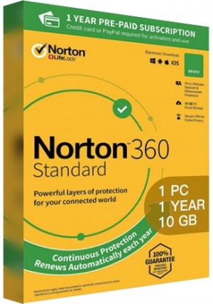 Norton 360 Standard - 1 PC/1 Year/10GB Cloud Storage (EU)